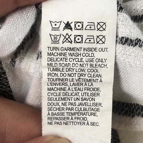 Lucky Brand Womens Top Shirt White Black Striped Roll Tab Sleeve Pocket Small - Picture 16 of 16